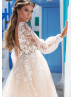Pearl Embellished Ivory Lace Champagne Tulle Bohemian Wedding Dress